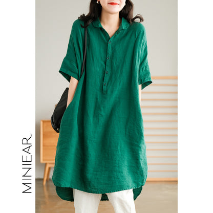 Vintage Linen Women Shirts Mni Dresses