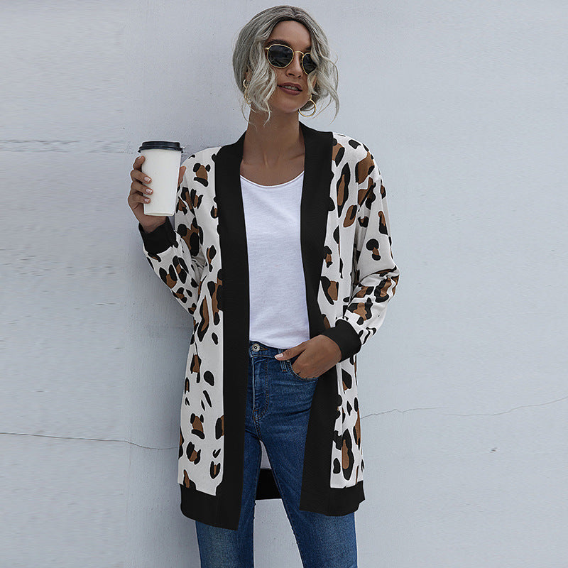 Casual Leopard Design Knitted Coats for Women