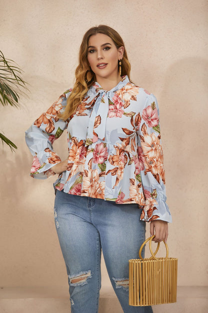 Fashion Floral Print Plus Sizes Long Sleeves Shirts