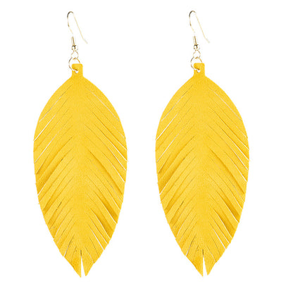 Leaves Designed Tassels Pu Leather Women Earrings