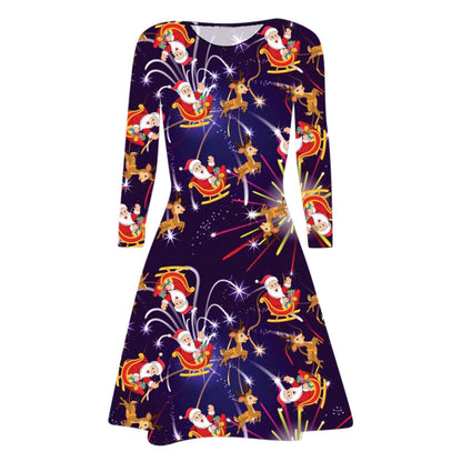 Merry Christmas Santa Claus Women Long Sleeves Dresses