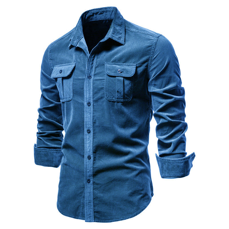 Men Long Sleeves Corduroy Business Shirts