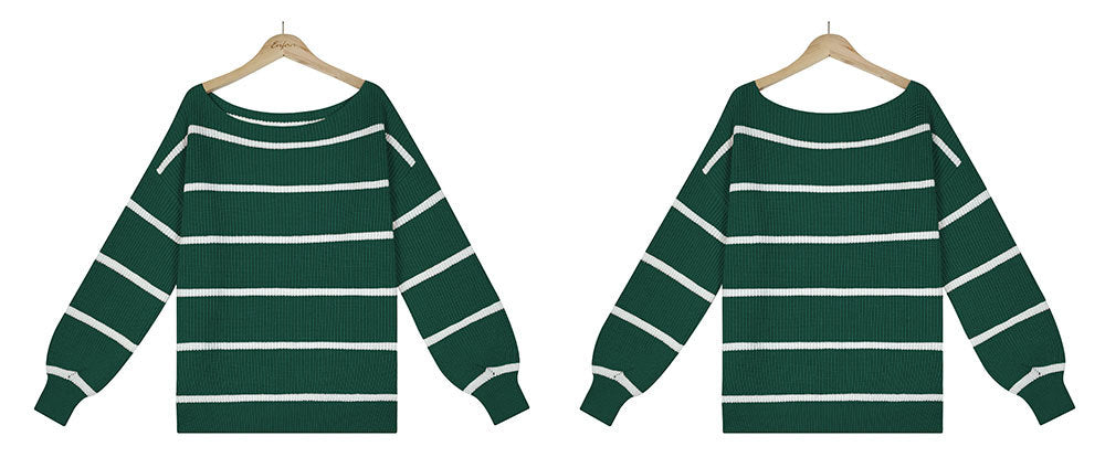 Women Off The Shoulder Striped Knitted Pullover Sweaters