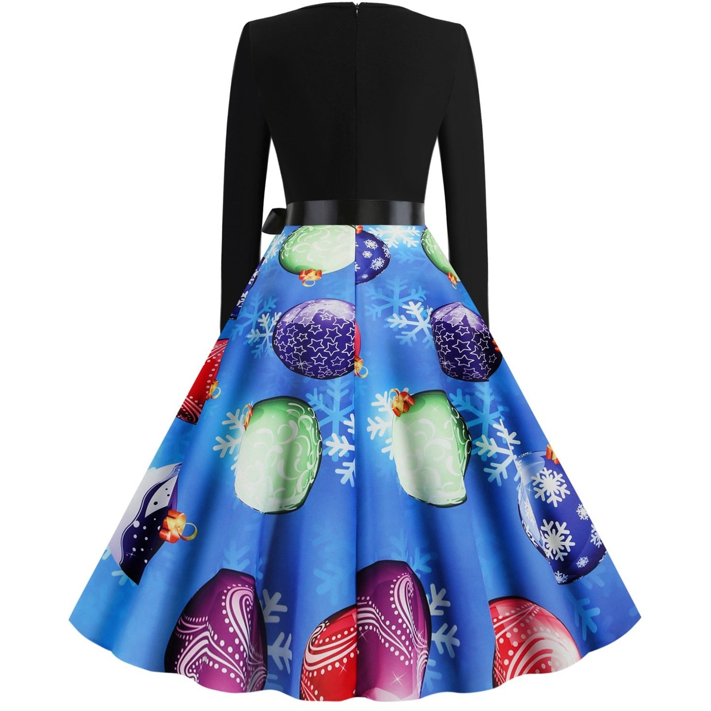 Women Christmas Round Neck Vintage Long Sleeves Dresses-STYLEGOING