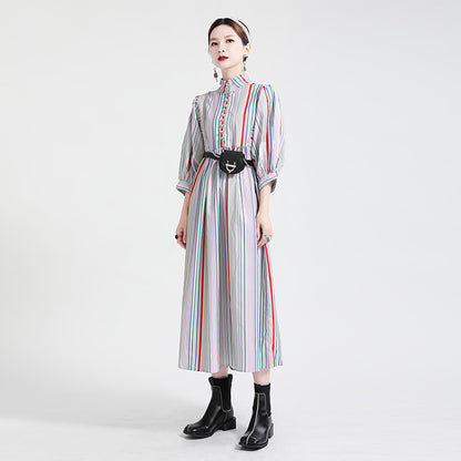 Vintage Rainbow Designed Women Fall Dresses