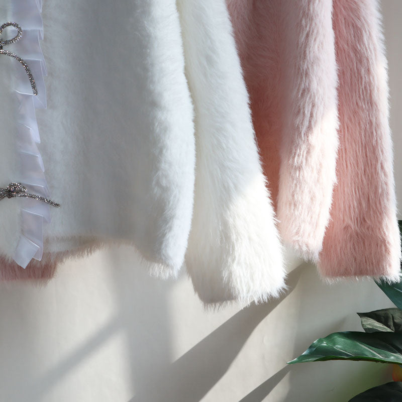 Lovely Mink Wool Bowknot Design Women Overcoat