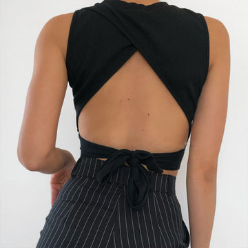 Sexy Backless Bow Design Sleeves Crop Tops