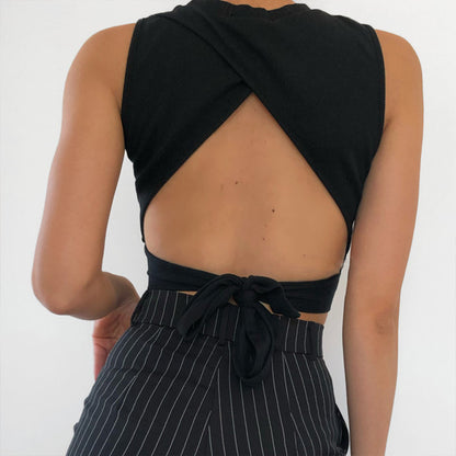 Sexy Backless Bow Design Sleeves Crop Tops