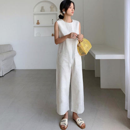 Chic Summer Linen Casual Jumpsuits-STYLEGOING