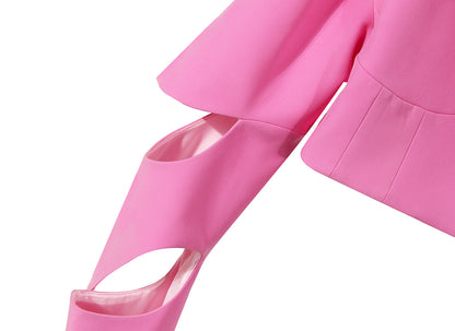 Designed Irregular Hollow Out Long Sleeves Short Blazers
