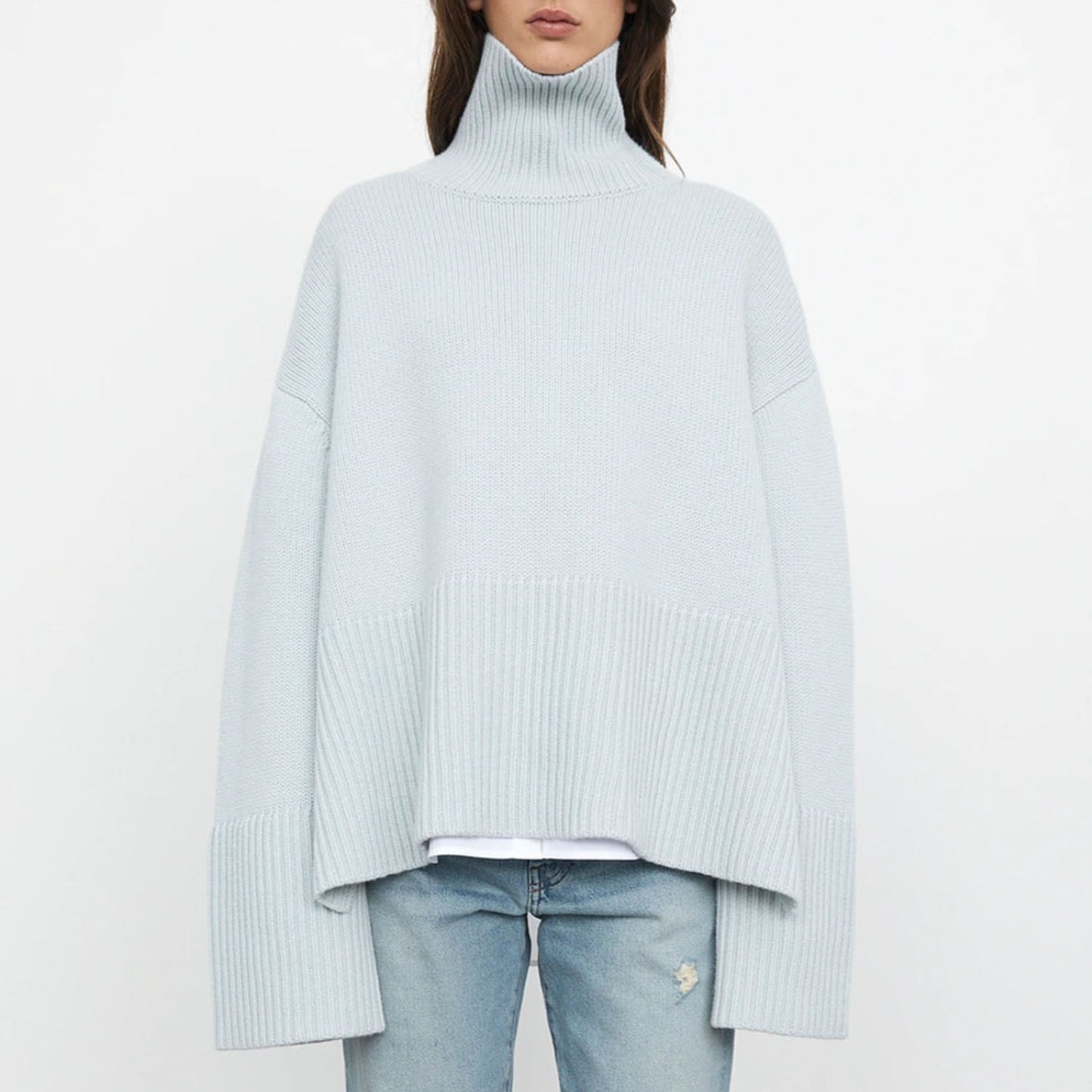 Women High Neck Knitting Striped Sweaters