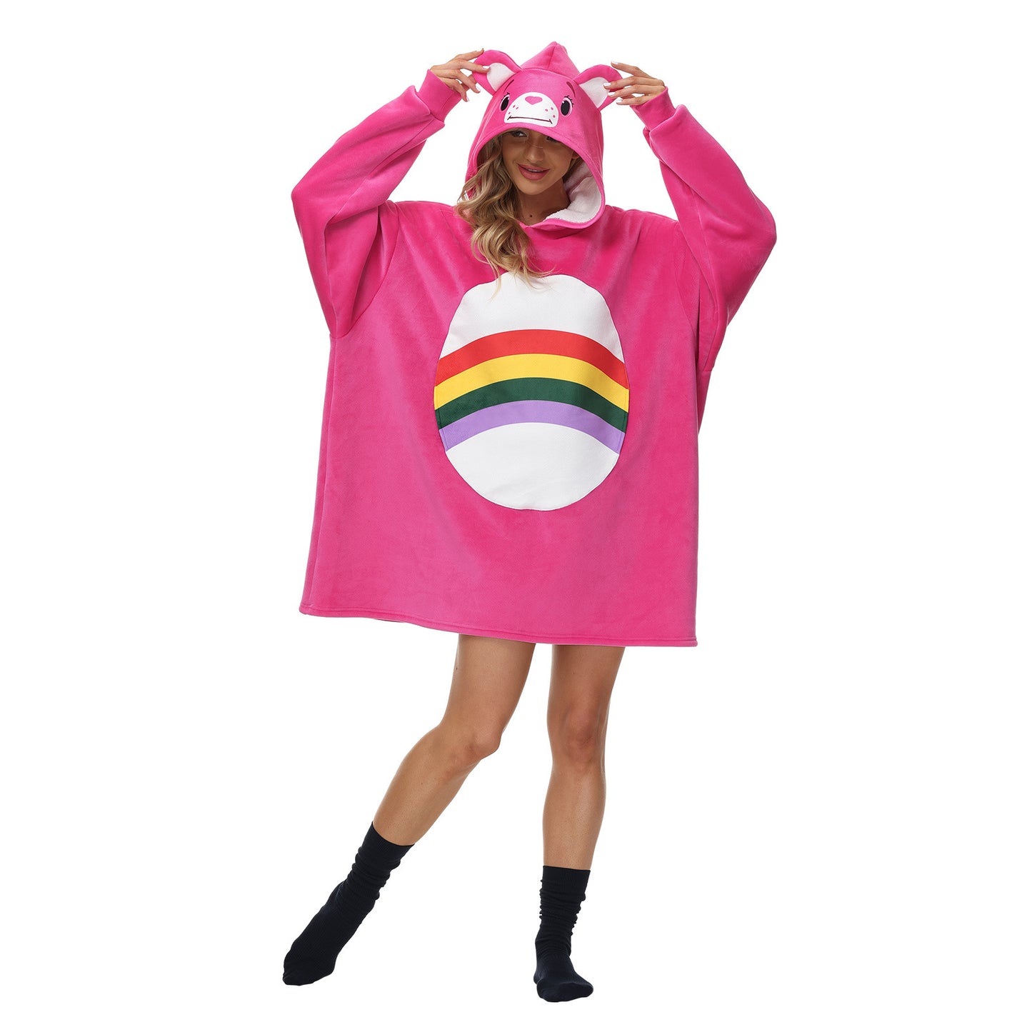 Rainbow Print Winter Warm Hoodies Wearable Sleepwear Blanket