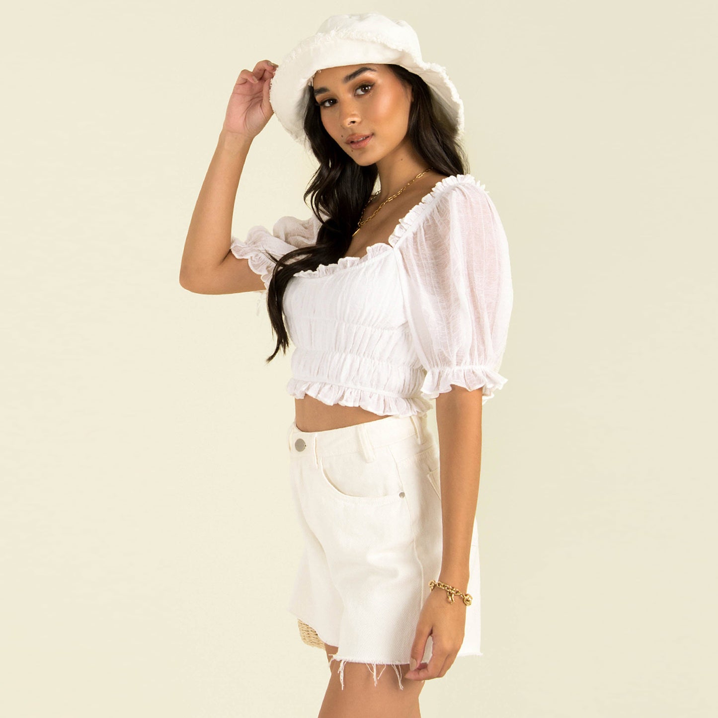 Sexy Square Neckline Chiffon Midriff Baring Summer Women Tops