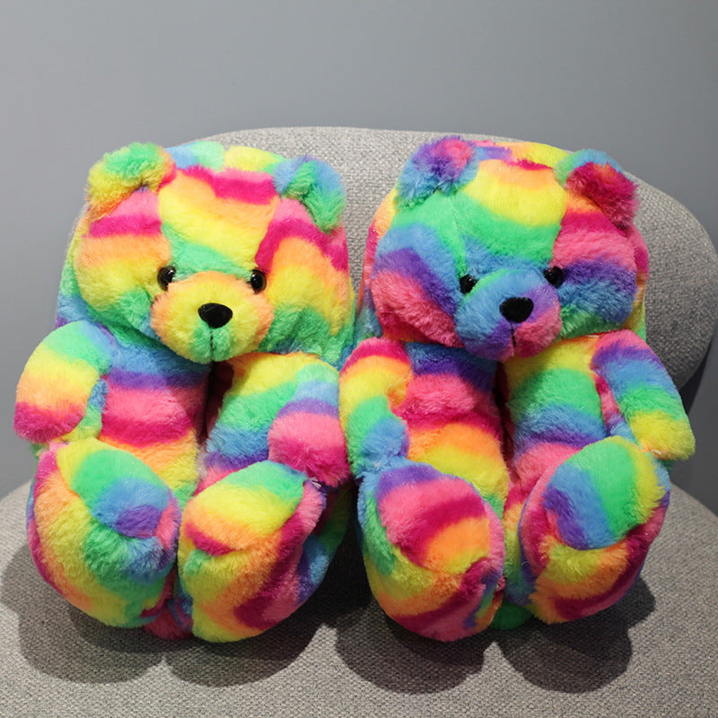 Winter Teddy Bear Plush Slippers