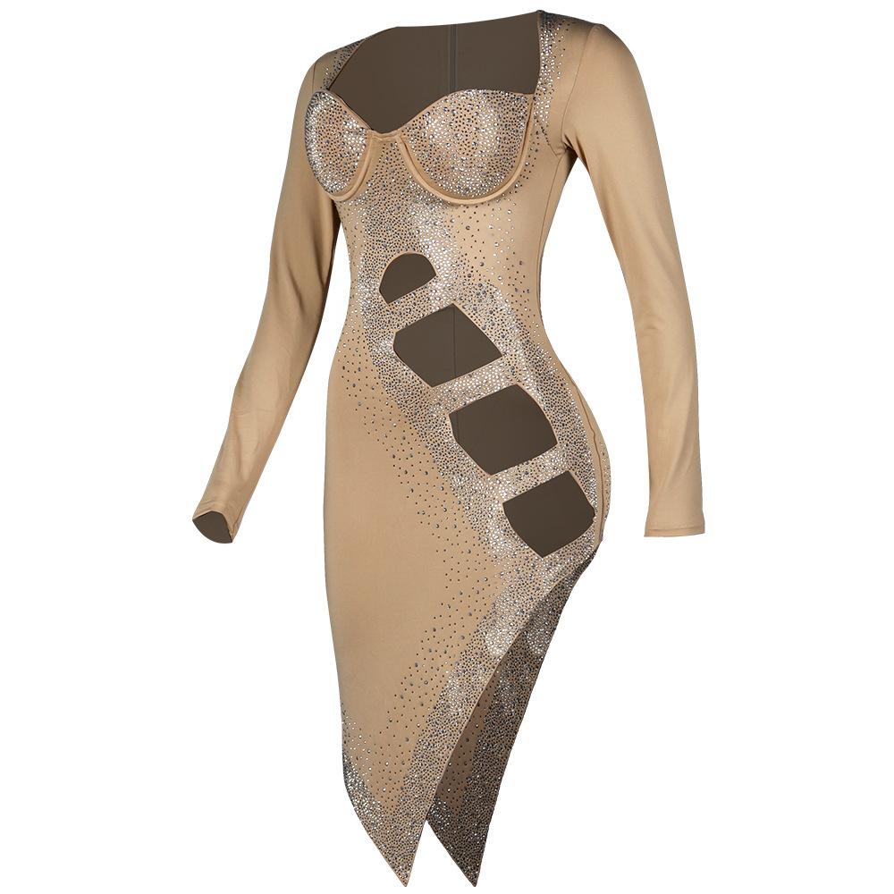 Sexy Long Sleeves Diamond Night Club Dresses-STYLEGOING