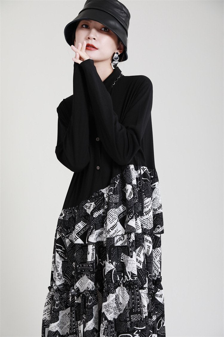Black Women Irregular Fall Long Sleeves Dresses