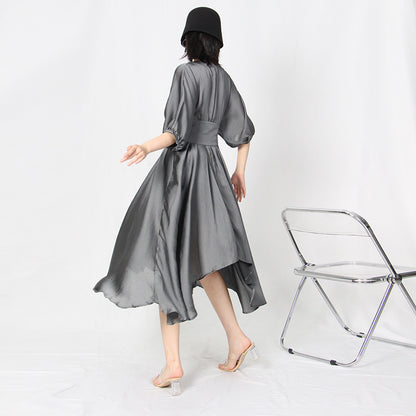Elegant Lace Up Gray Long Dresses