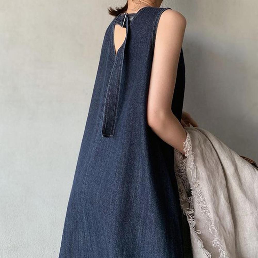 Summer Cozy Demin Lace Up Back Long Dresses-STYLEGOING