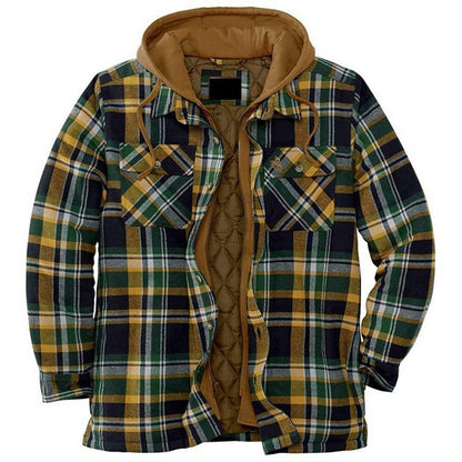 Long Sleeves Plaid Hoodies Winter Overcoat for Men-STYLEGOING