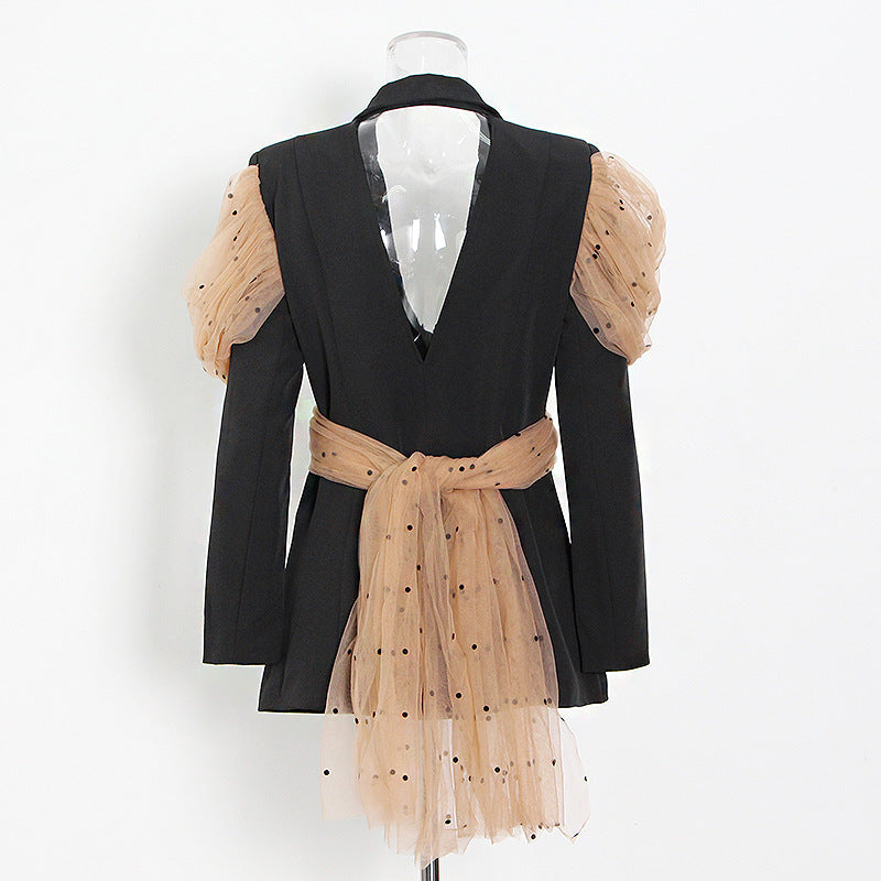 Designed Black Blazer Tops for Women