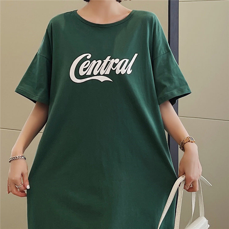 Summer Green Backless Short Sleeves Long T Shirts Dresses