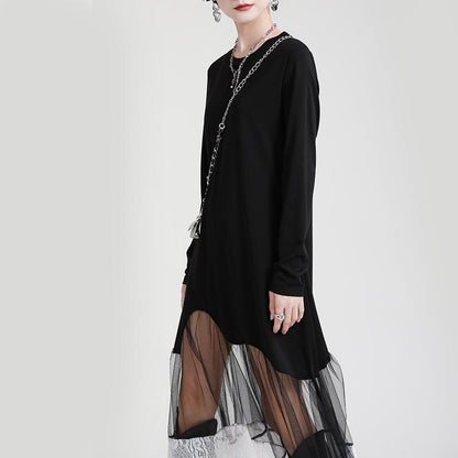 Black Women Irregular Lace Net Fall Long Dresses