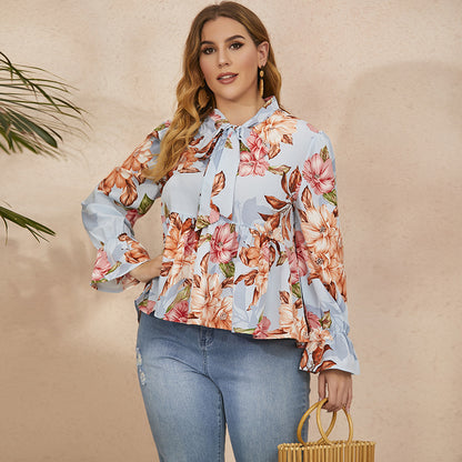 Fashion Floral Print Plus Sizes Long Sleeves Shirts