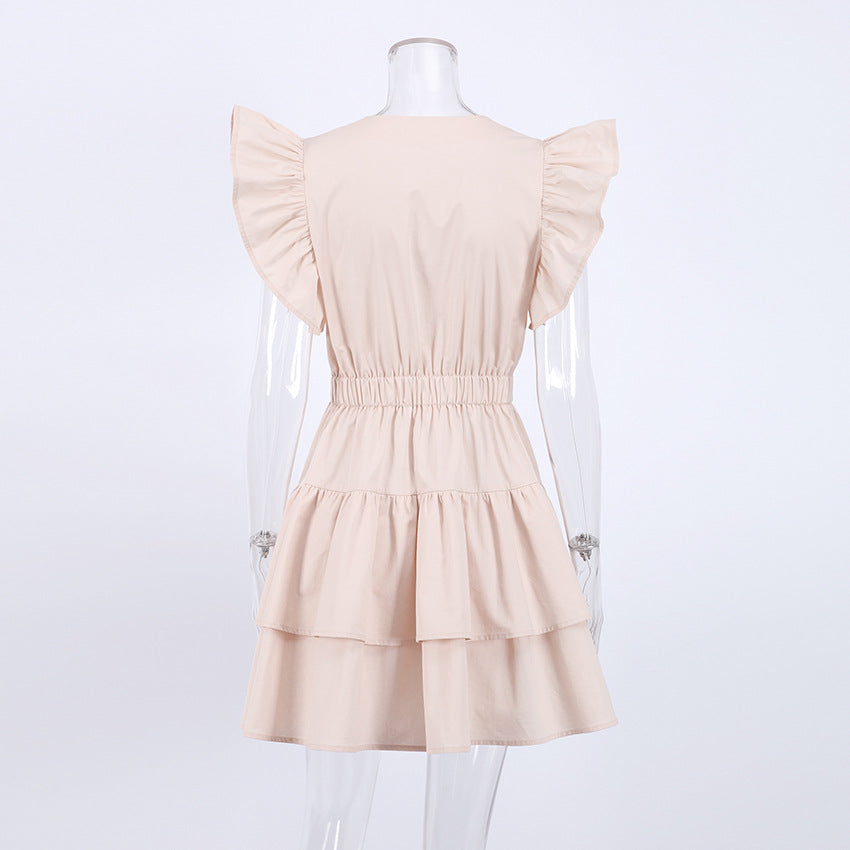 Lovely Cotton Designed Khaki Summer Mini Dresses