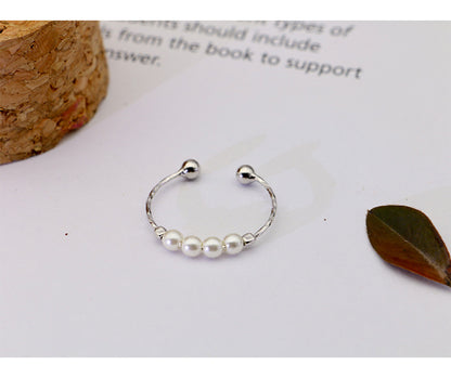 Pearl Beads Design Silver Tail Ring for Women