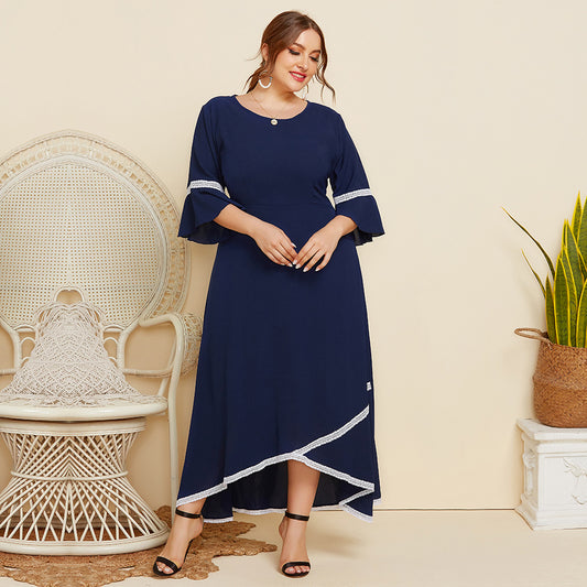 Asymmetrical Designed Blue Women Plus Sizes Dresses