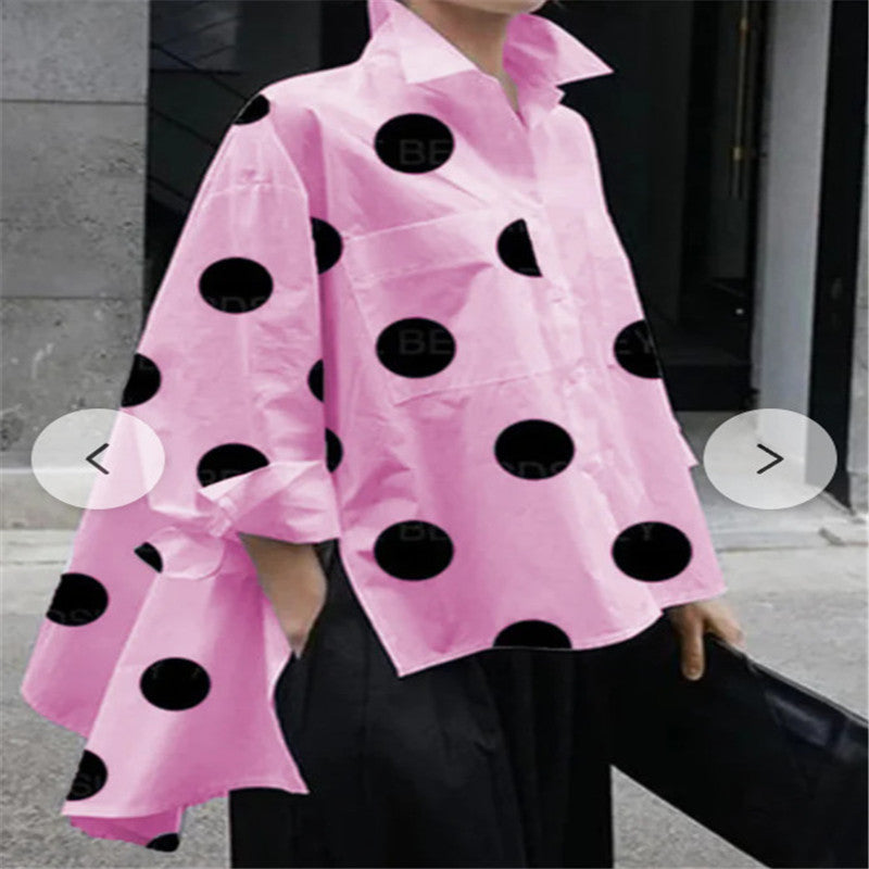 Casual Dot Print Cotton Loose Shirts for Women