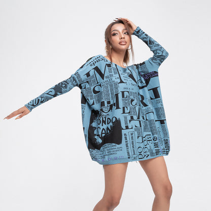 Casual Newspaper Pattern Women Loose Long Sleeves Shirts