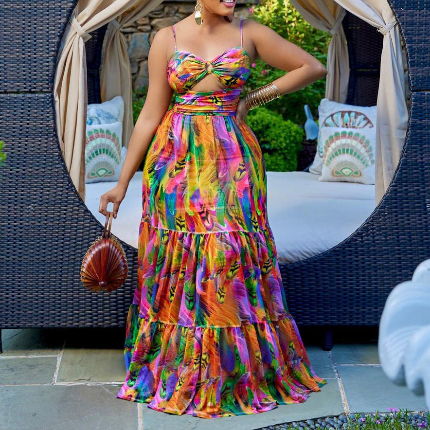 Sexy Floral Print Summer Long Holiday Dresses