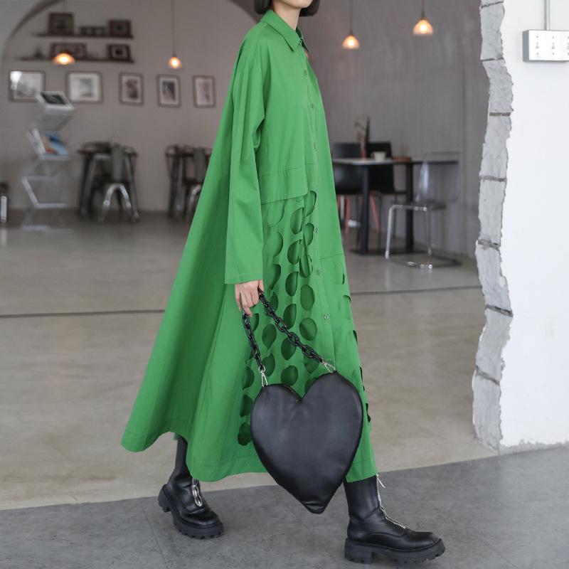 Women Long Sleeves Loose Hollow Out Long Dresses-STYLEGOING