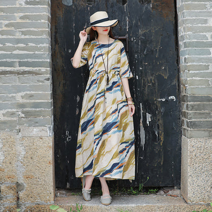 Ethinc Line Summer Half Sleeves Women Long Dresses