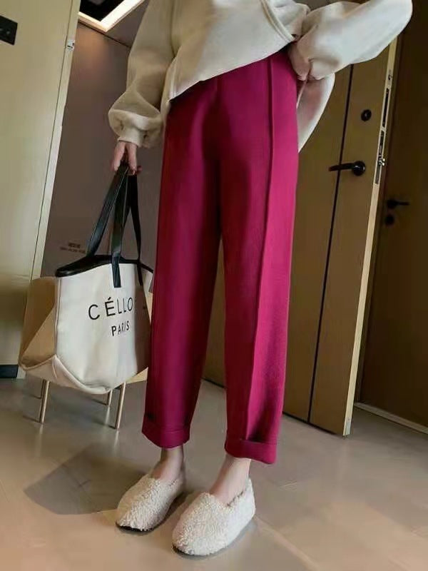 Casual High Waist Winter Knitting Harem Wide Legs Pants