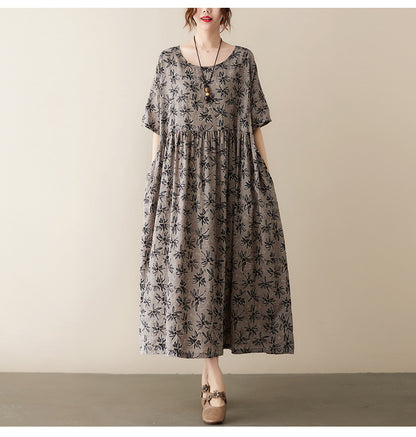 Vintage Leaf Print Plus Sizes Women Dresses
