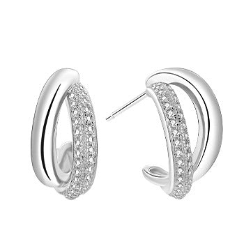 Diamond Inlay Designed Sterling Silver Stud Earrings for Women