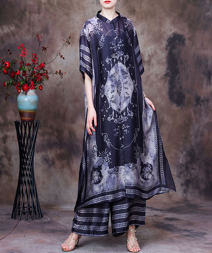 Vintage Plus Sizes Long Blouses and Wide Legs Pants Summer Outfits