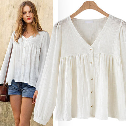Casual Linen Long Sleeves Spring Tops