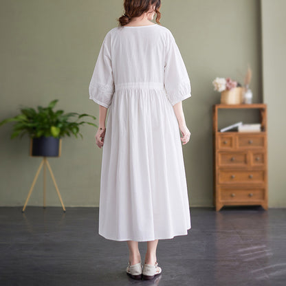 Vintage Embroidery Cotton Women Plus Sizes Dresses