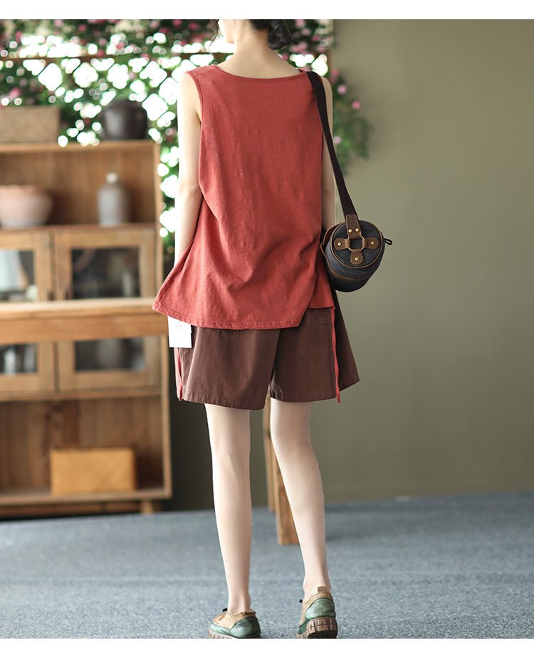 Vintage Cotton Sleeveless Women Crop Tops
