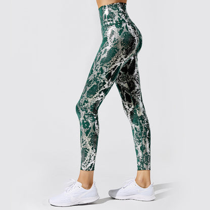 Sexy Elastic Snake Print Sports Suits