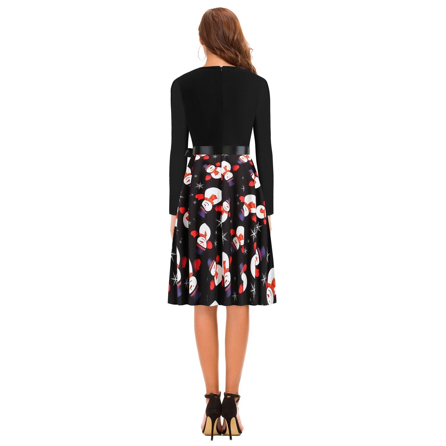 Women Vintage Christmas Snowmen Slim Waist Dresses-STYLEGOING