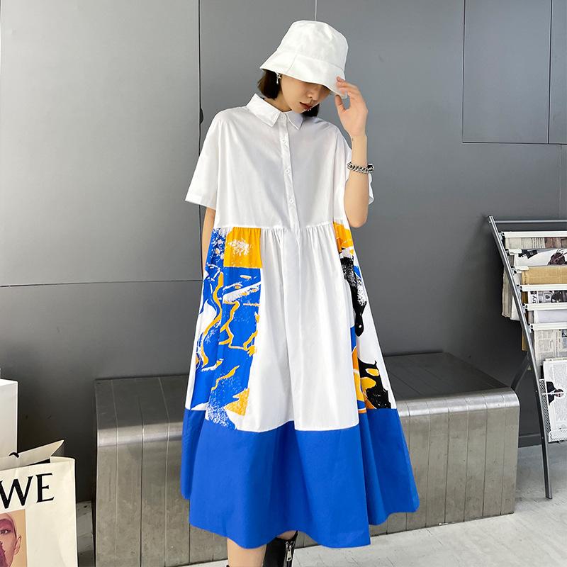 Summer Casual Loose A Line Short Shirts Dresses-STYLEGOING