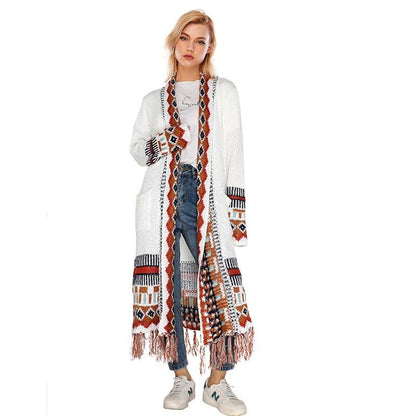 Vintage Tassel Long Sleeves Bohemian Knitting Sweaters-STYLEGOING