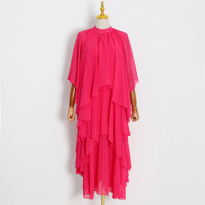 Chiffon High Neck Ruffle Women Long Holiday Dresses