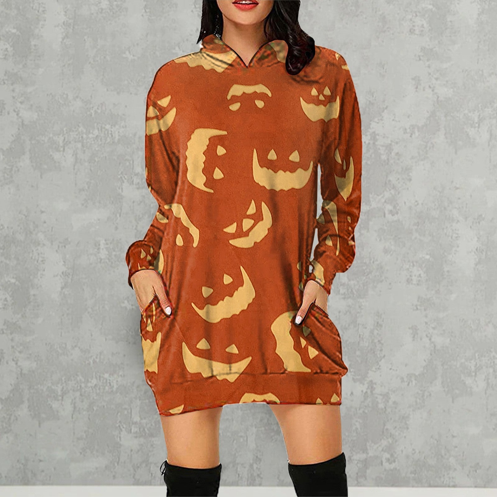 Halloween Pumpkin Design Long Sleeves Hoodies for Women