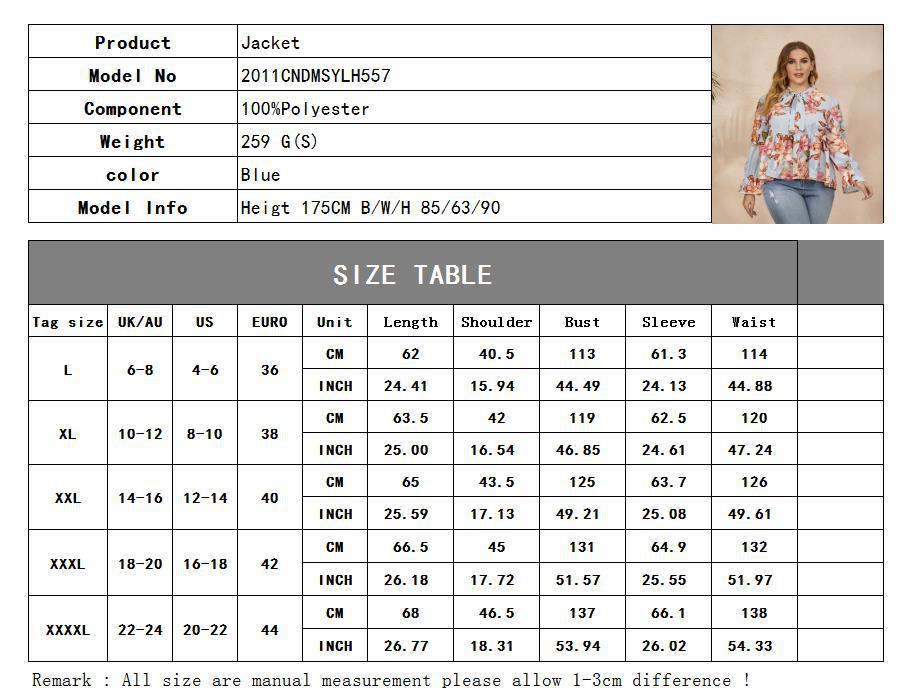 Fashion Floral Print Plus Sizes Long Sleeves Shirts