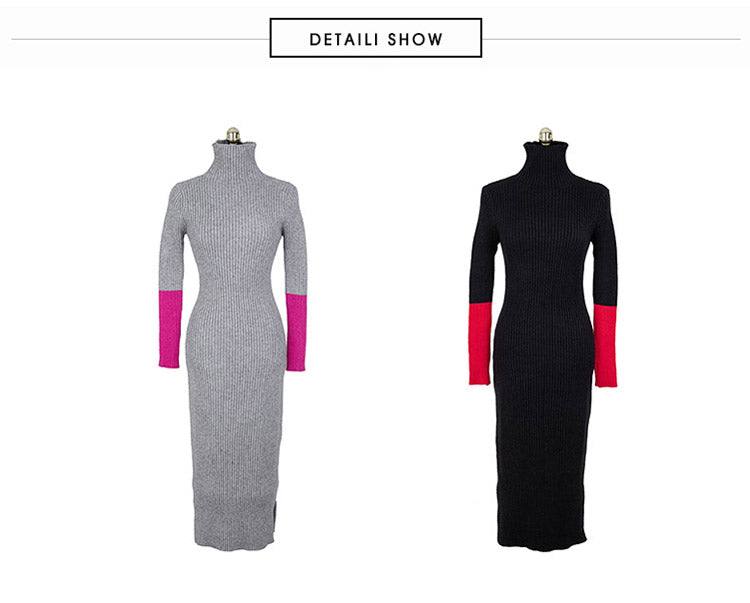 Sexy High Neck Knitted Elastic Long Dresses
